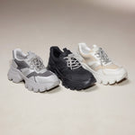 Load image into Gallery viewer, Grey Tone Crystal Lace Up Chunky Sneakers
