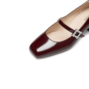 Burgundy Crystal buckle Mary Jane Pumps