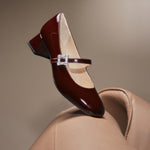 Load image into Gallery viewer, Burgundy Crystal buckle Mary Jane Pumps
