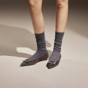 Brown Square Buckle Suede Pointy Flats