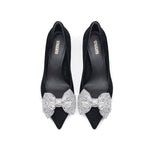 Load image into Gallery viewer, Black Crystal Bow Suede Pumps
