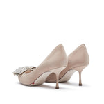 Load image into Gallery viewer, Light Brown Crystal Bow Suede Pumps
