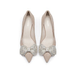 Load image into Gallery viewer, Light Brown Crystal Bow Suede Pumps
