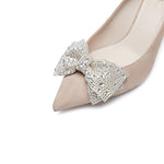 Load image into Gallery viewer, Light Brown Crystal Bow Suede Pumps
