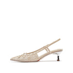 Load image into Gallery viewer, Taupe Crystal Corset Slingback Pumps
