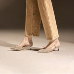 Load image into Gallery viewer, Taupe Crystal Corset Slingback Pumps
