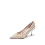 Load image into Gallery viewer, Taupe lined Crystal-embellished Mesh Pumps
