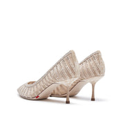 Taupe lined Crystal-embellished Mesh Pumps
