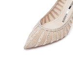 Load image into Gallery viewer, Taupe lined Crystal-embellished Mesh Pumps
