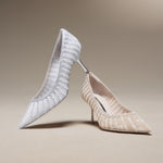 Load image into Gallery viewer, Taupe lined Crystal-embellished Mesh Pumps
