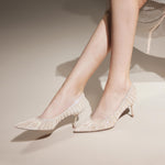 Load image into Gallery viewer, Taupe lined Crystal-embellished Mesh Pumps
