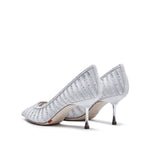 Load image into Gallery viewer, White lined Crystal-embellished Mesh Pumps
