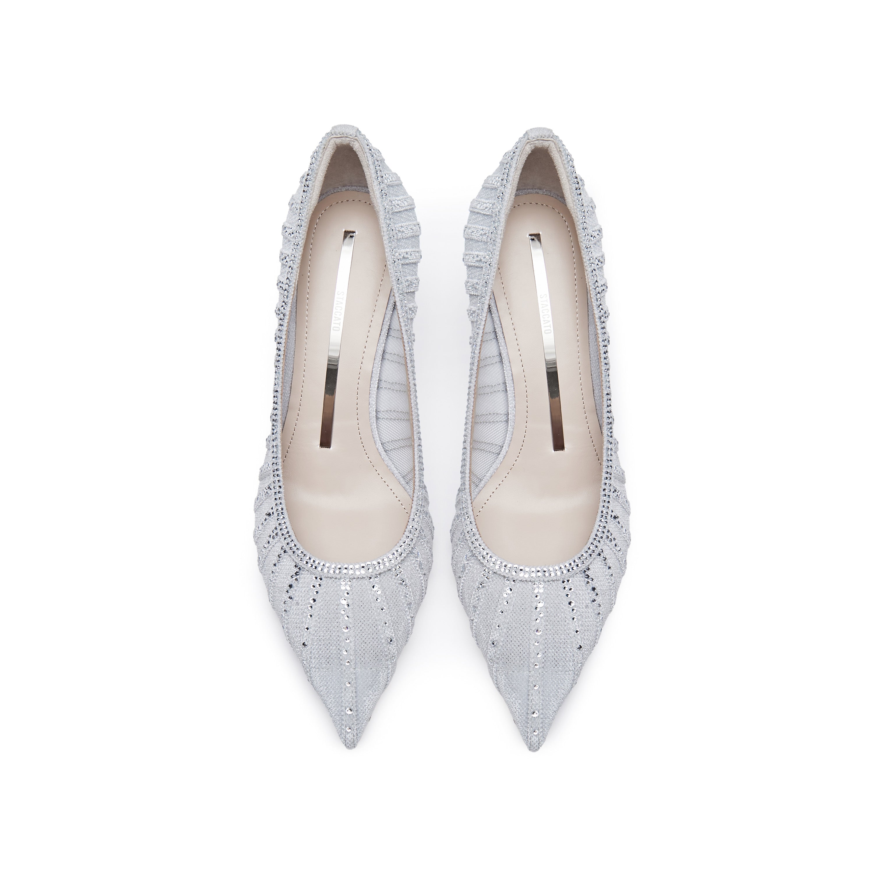 White lined Crystal-embellished Mesh Pumps