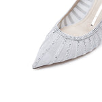 Load image into Gallery viewer, White lined Crystal-embellished Mesh Pumps
