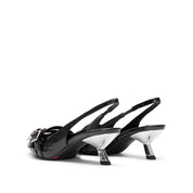 Black Pleated Leather Strap Slingback Pumps