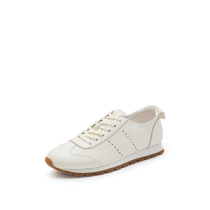 Beige Leather Slim- cut Lace-up Runner