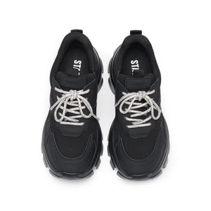 Black Patch Crystal Lace Up Chunky Sneakers