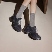 Black Patch Crystal Lace Up Chunky Sneakers