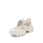 Load image into Gallery viewer, Beige Tone Crystal Lace Up Chunky Sneakers
