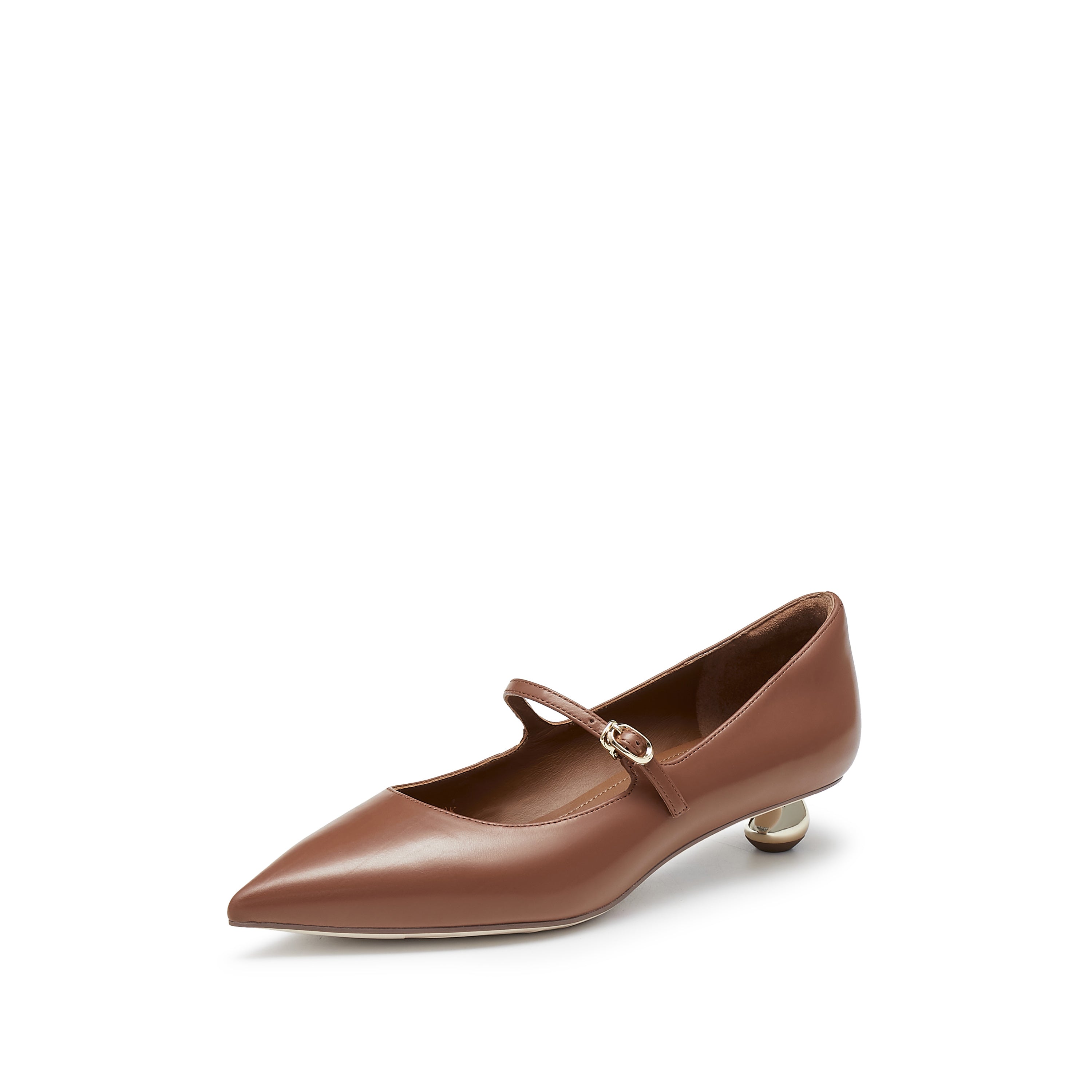 Caramel Waxy Pointy Strap Golden Heel Pumps
