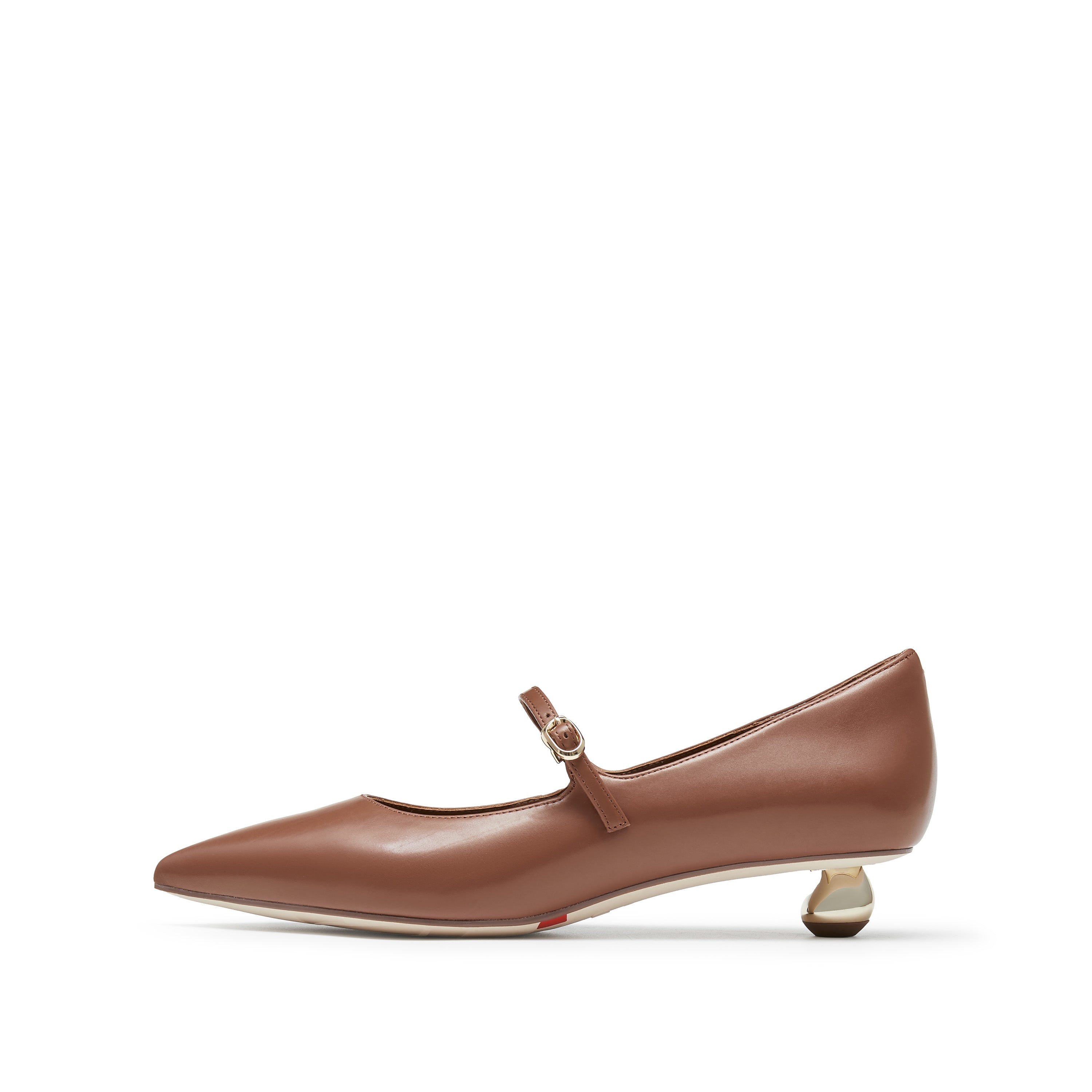 Caramel Waxy Pointy Strap Golden Heel Pumps