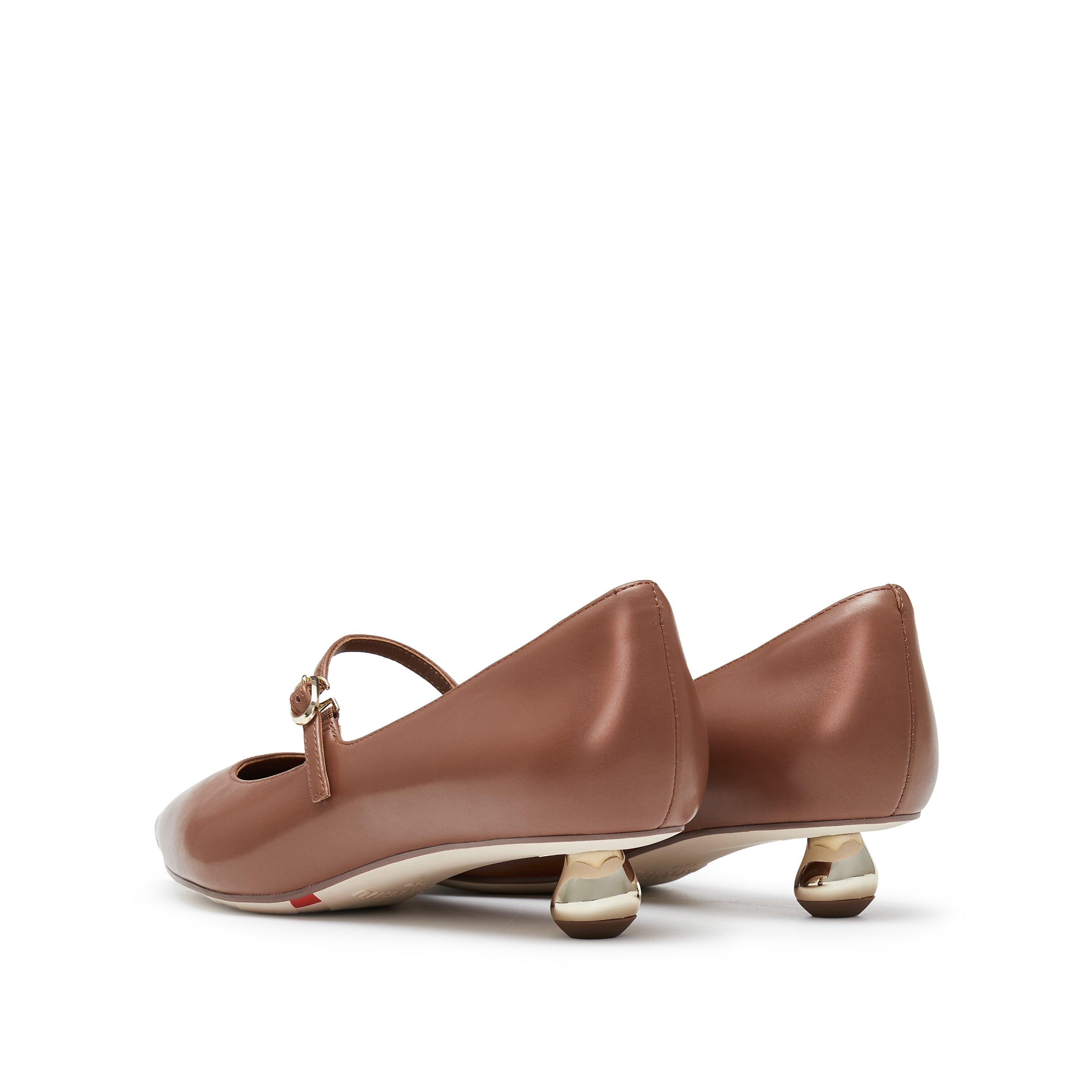 Caramel Waxy Pointy Strap Golden Heel Pumps