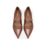 Caramel Waxy Pointy Strap Golden Heel Pumps