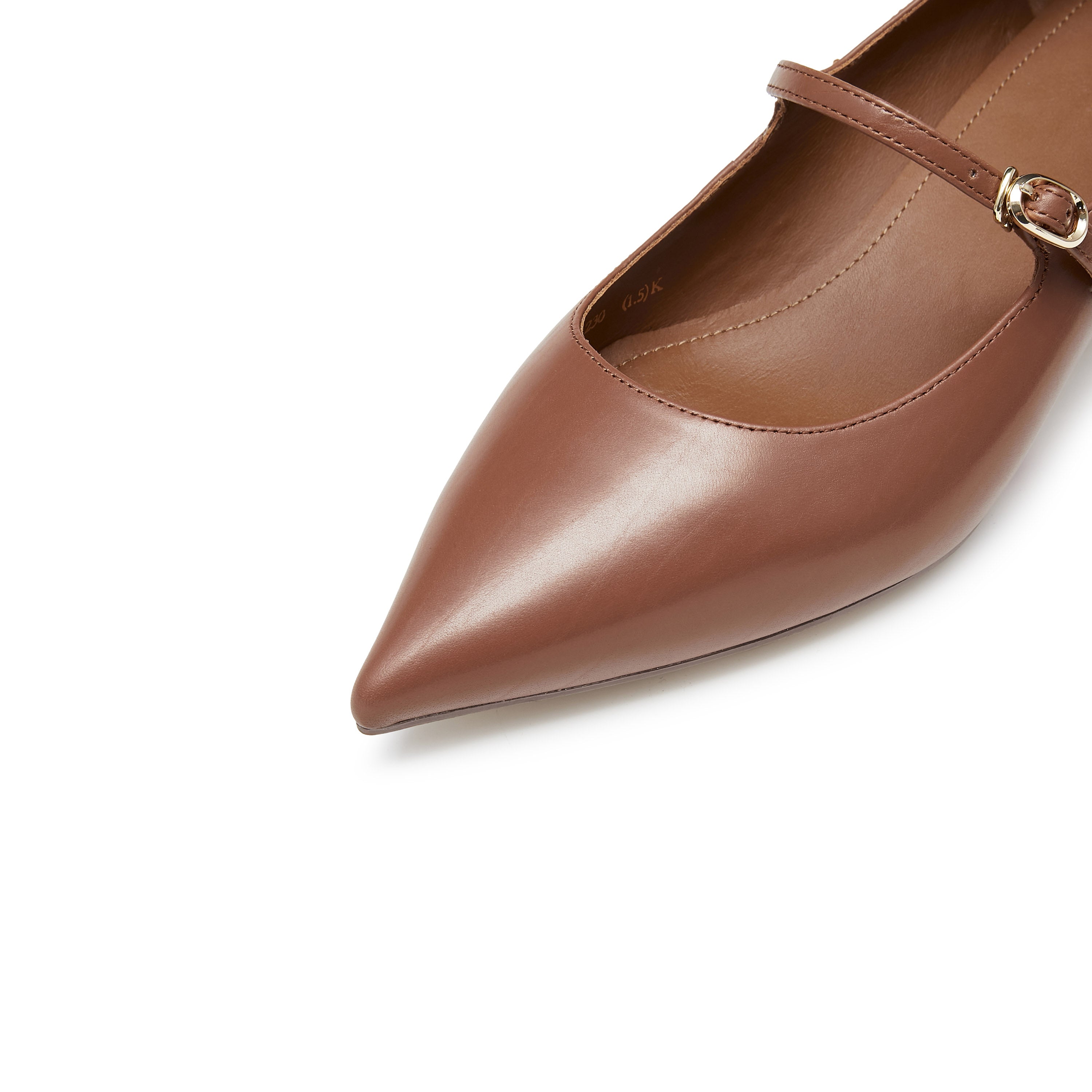 Caramel Waxy Pointy Strap Golden Heel Pumps