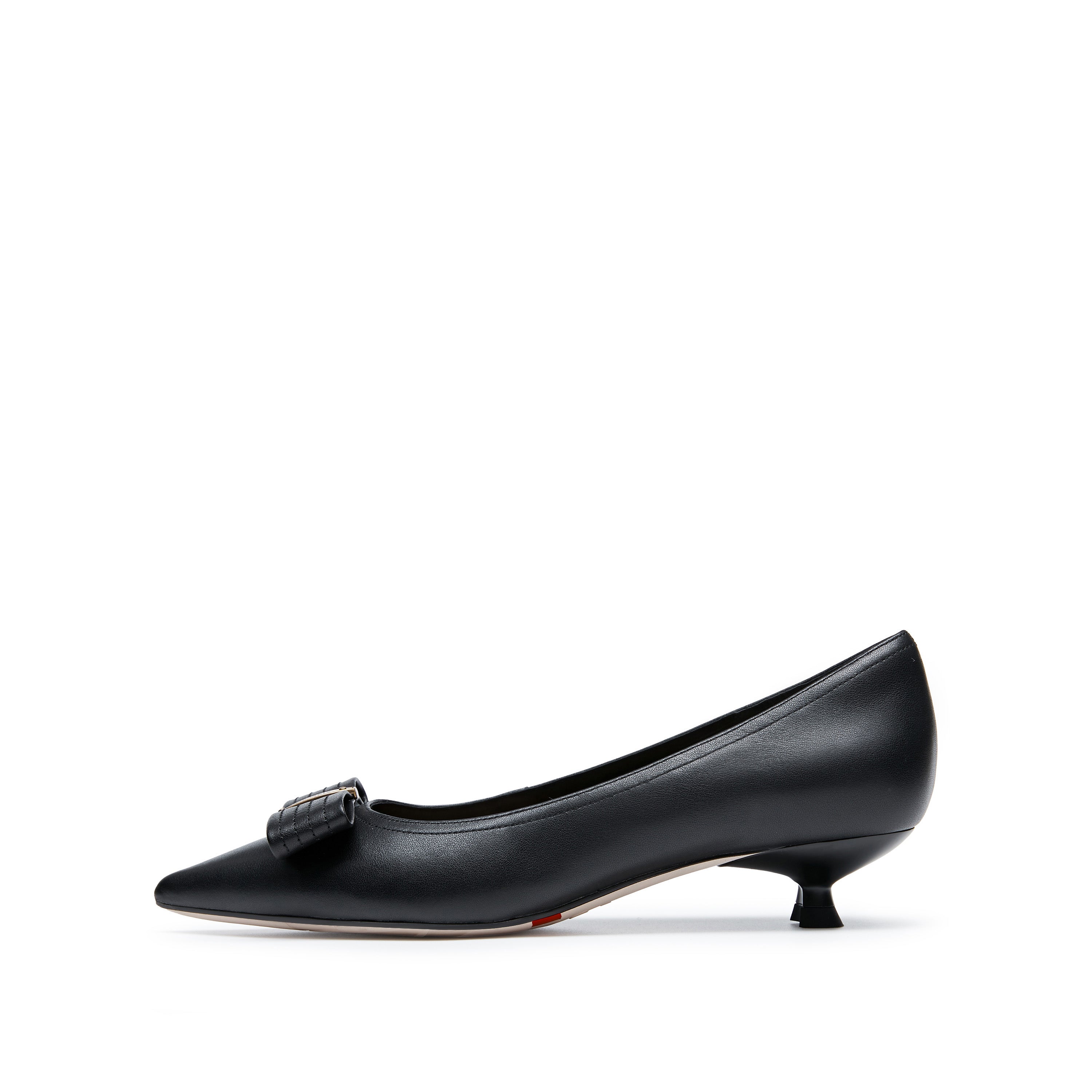 Black ST Bow Leather Workwear Pumps