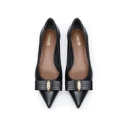 Black ST Bow Leather Workwear Pumps