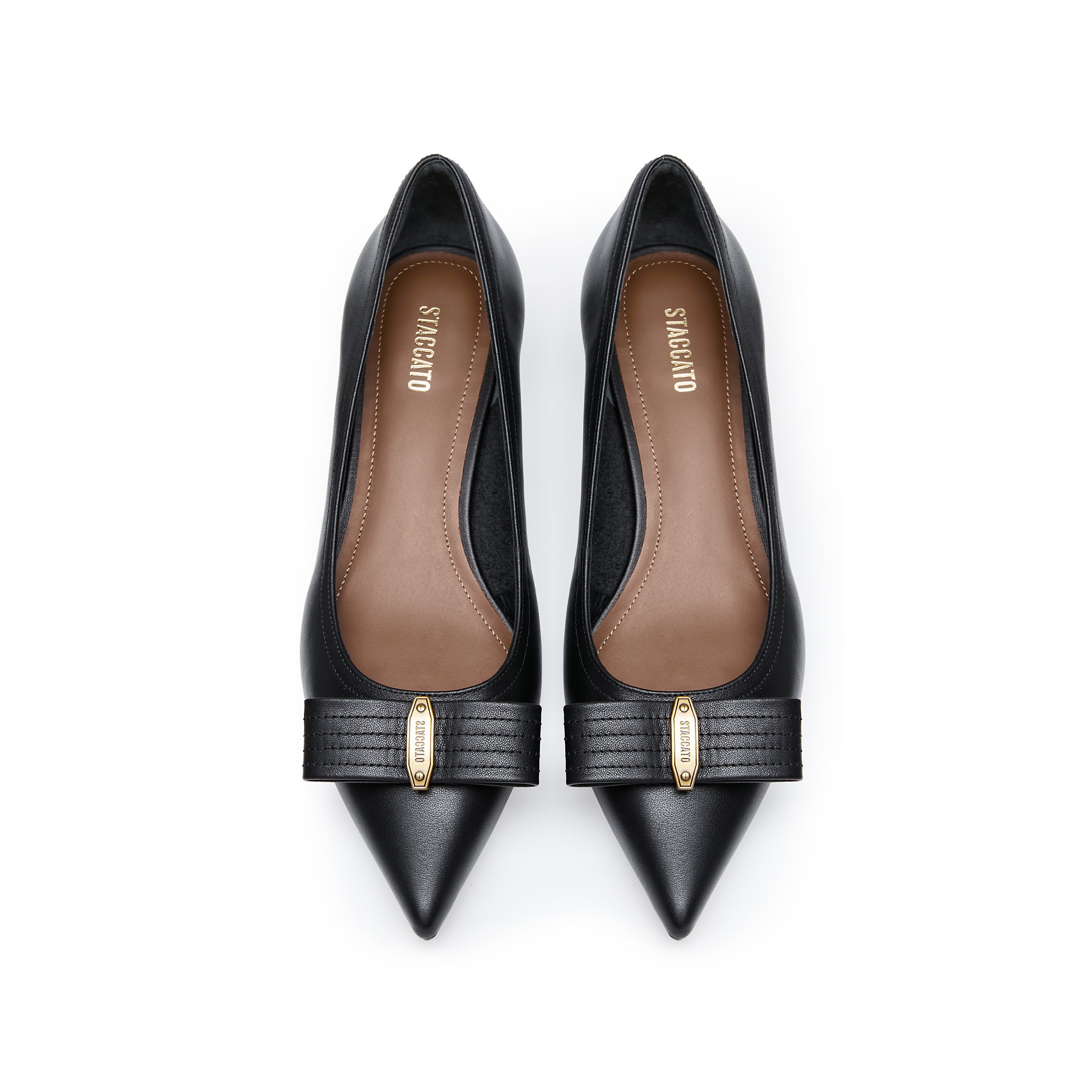 Black ST Bow Leather Workwear Pumps