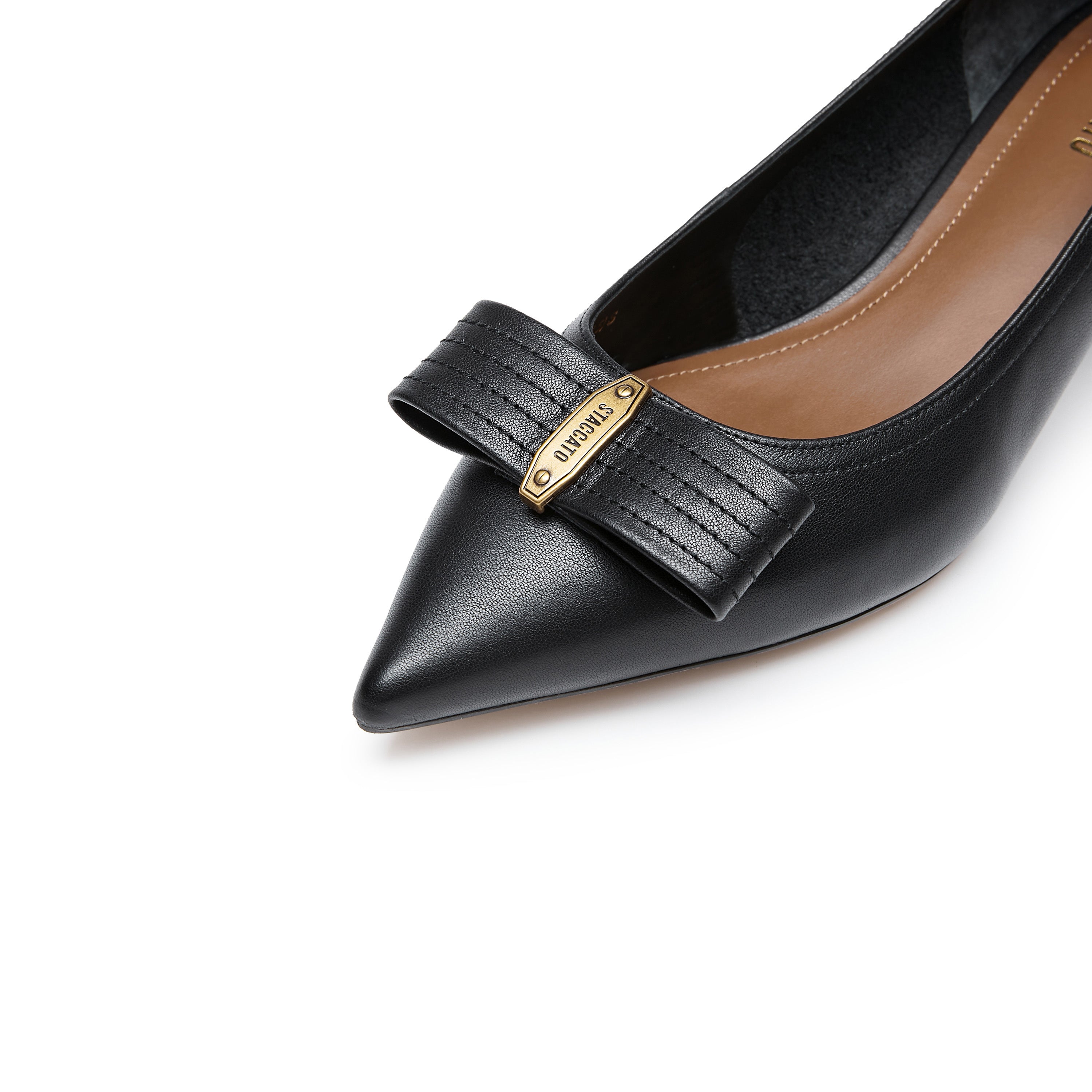 Black ST Bow Leather Workwear Pumps