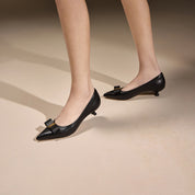 Black ST Bow Leather Workwear Pumps