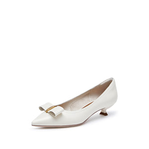 Beige ST Bow Leather Workwear Pumps