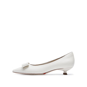 Beige ST Bow Leather Workwear Pumps