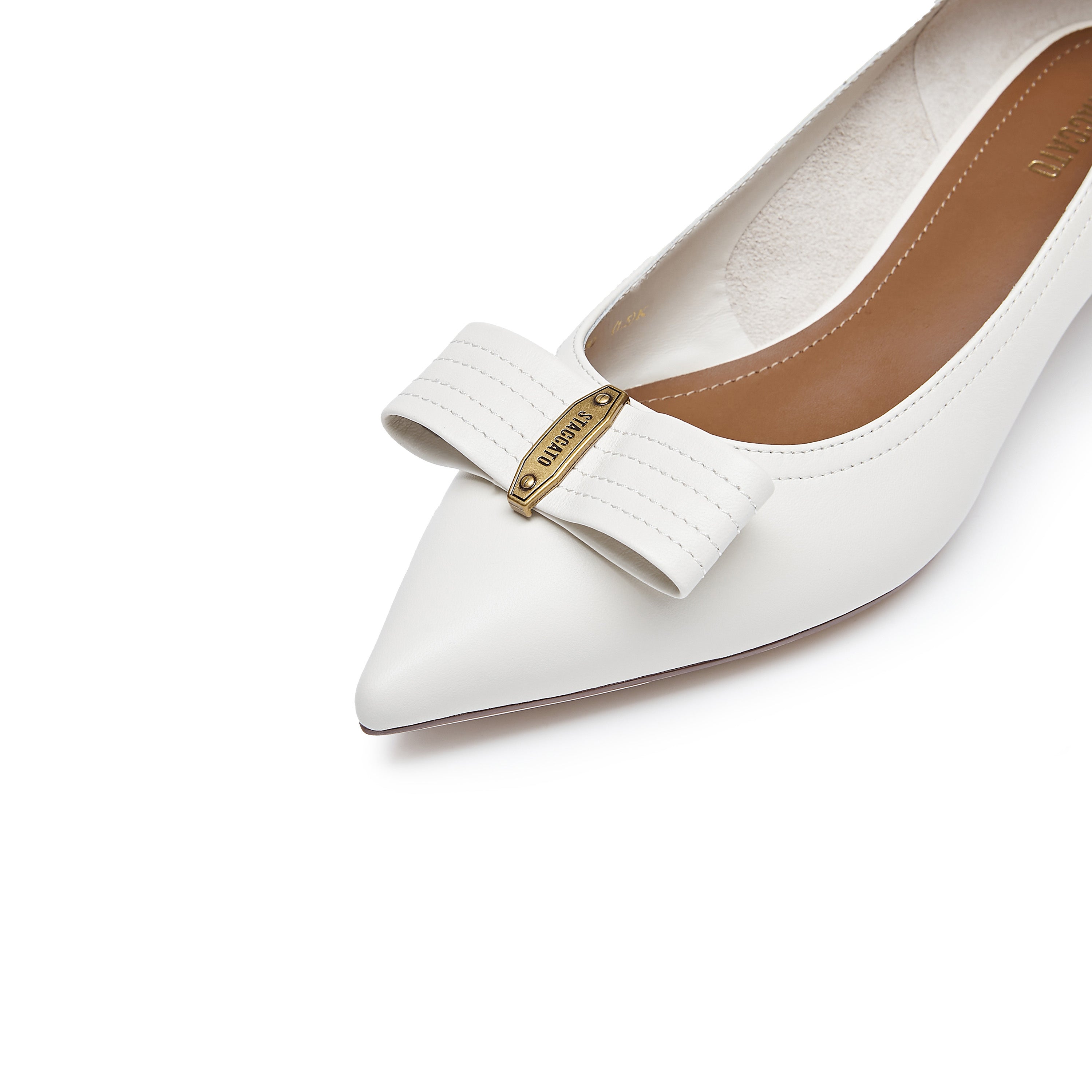 Beige ST Bow Leather Workwear Pumps