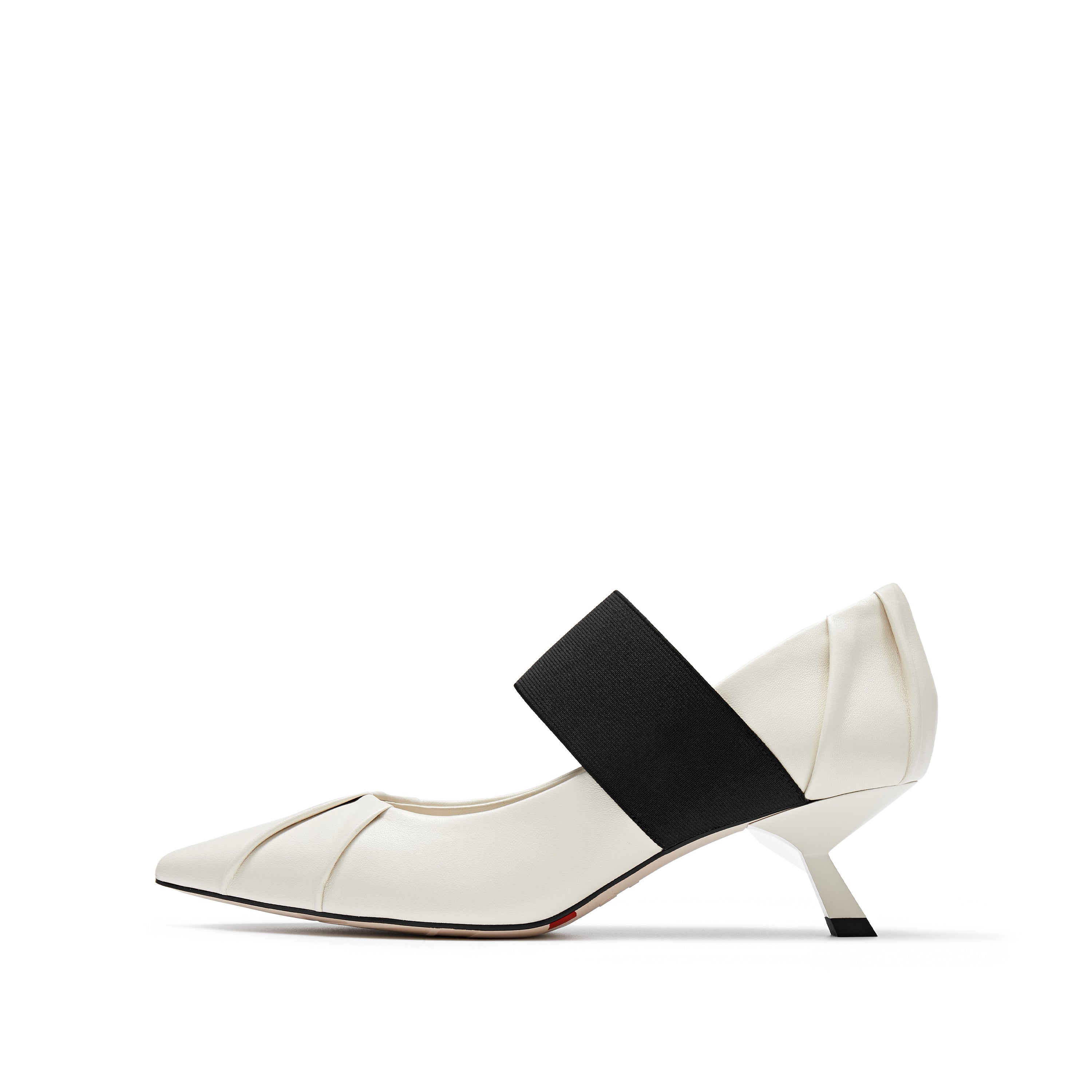 White Pleated Pointy Elastic Ballerina Pumps