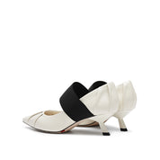 White Pleated Pointy Elastic Ballerina Pumps