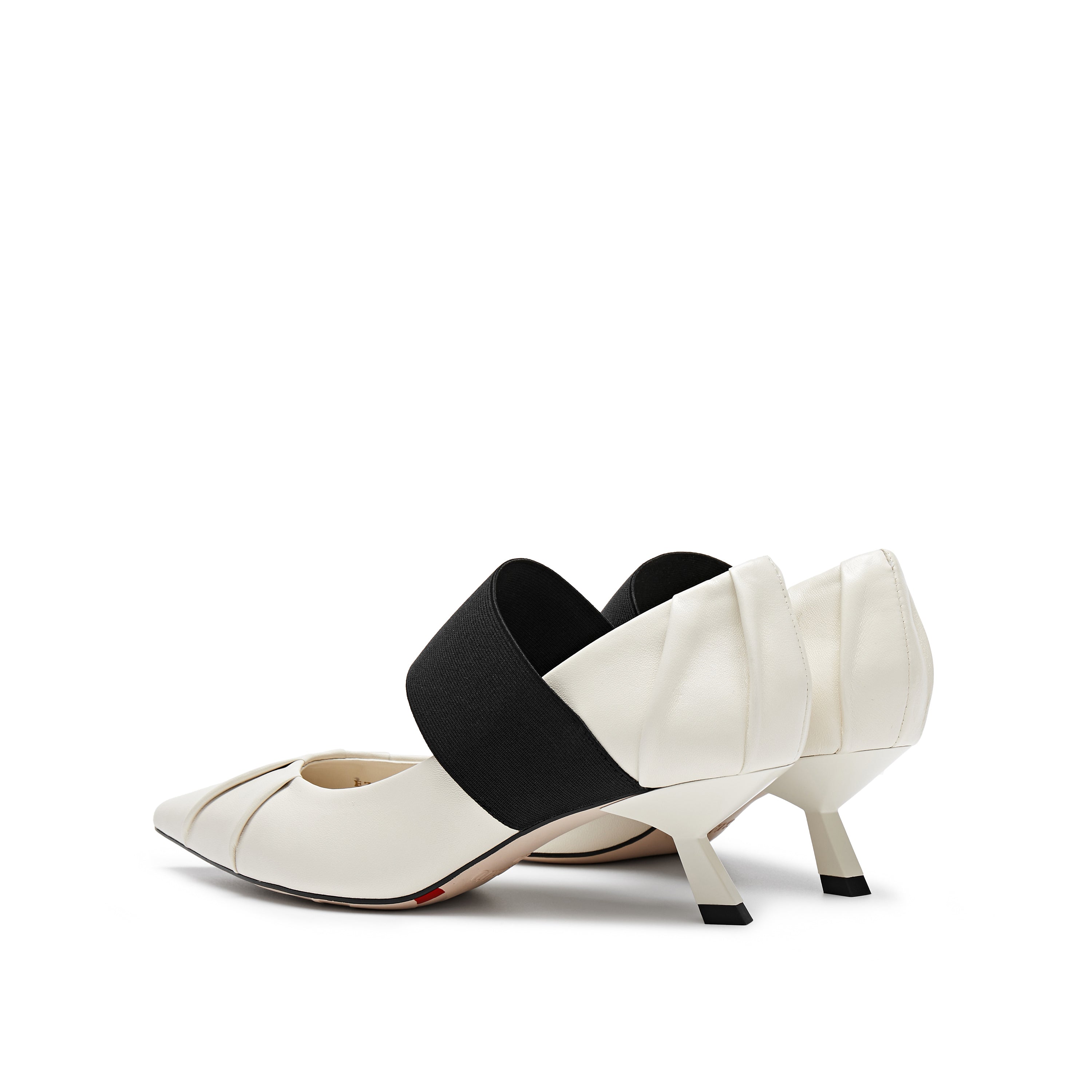 White Pleated Pointy Elastic Ballerina Pumps