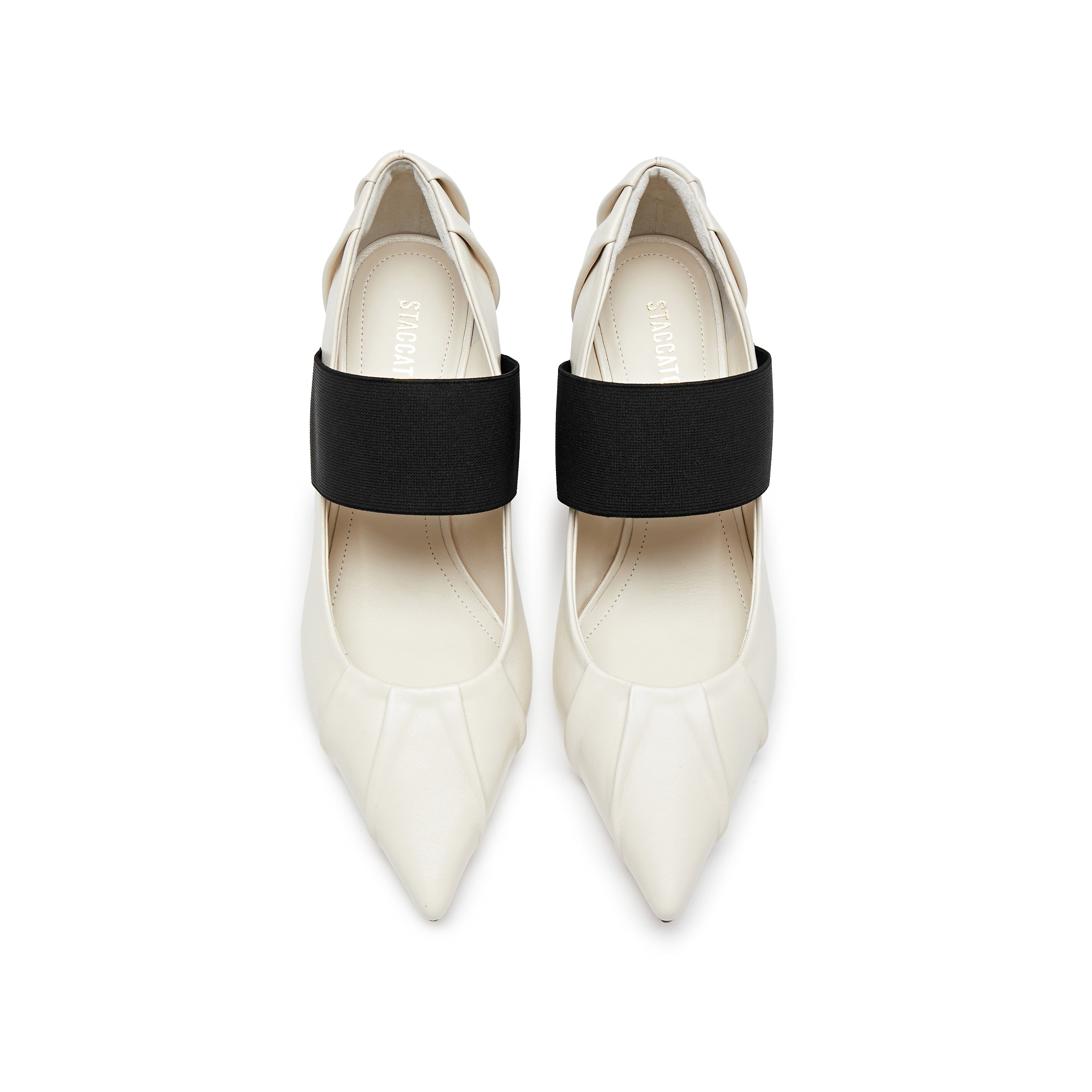 White Pleated Pointy Elastic Ballerina Pumps