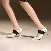White Pleated Pointy Elastic Ballerina Pumps