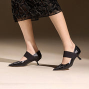 White Pleated Pointy Elastic Ballerina Pumps