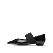 Black Pleated Leather Pointed Ballerina Flats