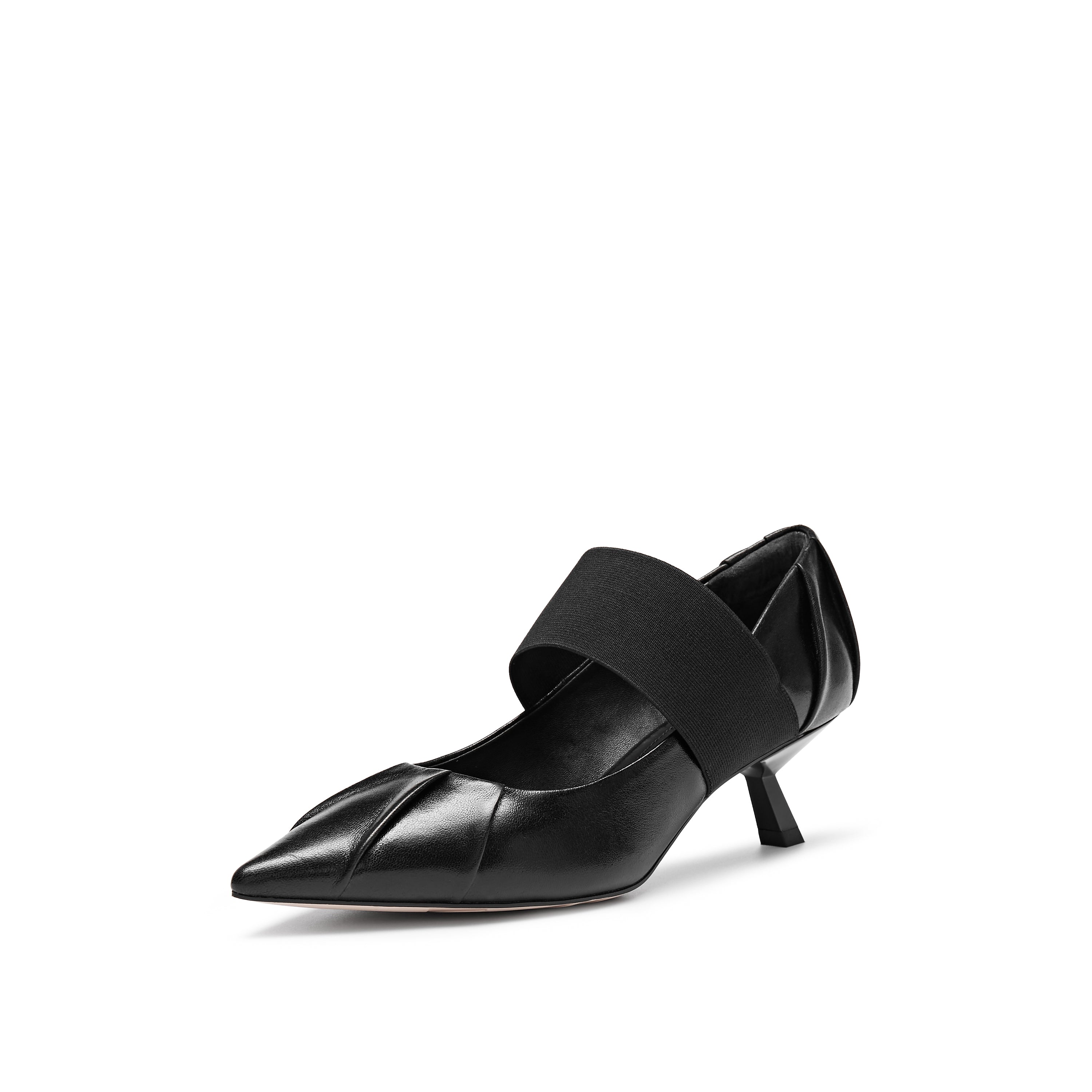 Black Pleated Pointy Elastic Ballerina Pumps