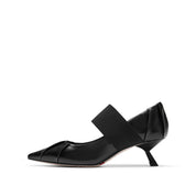 Black Pleated Pointy Elastic Ballerina Pumps