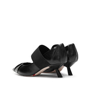 Black Pleated Pointy Elastic Ballerina Pumps