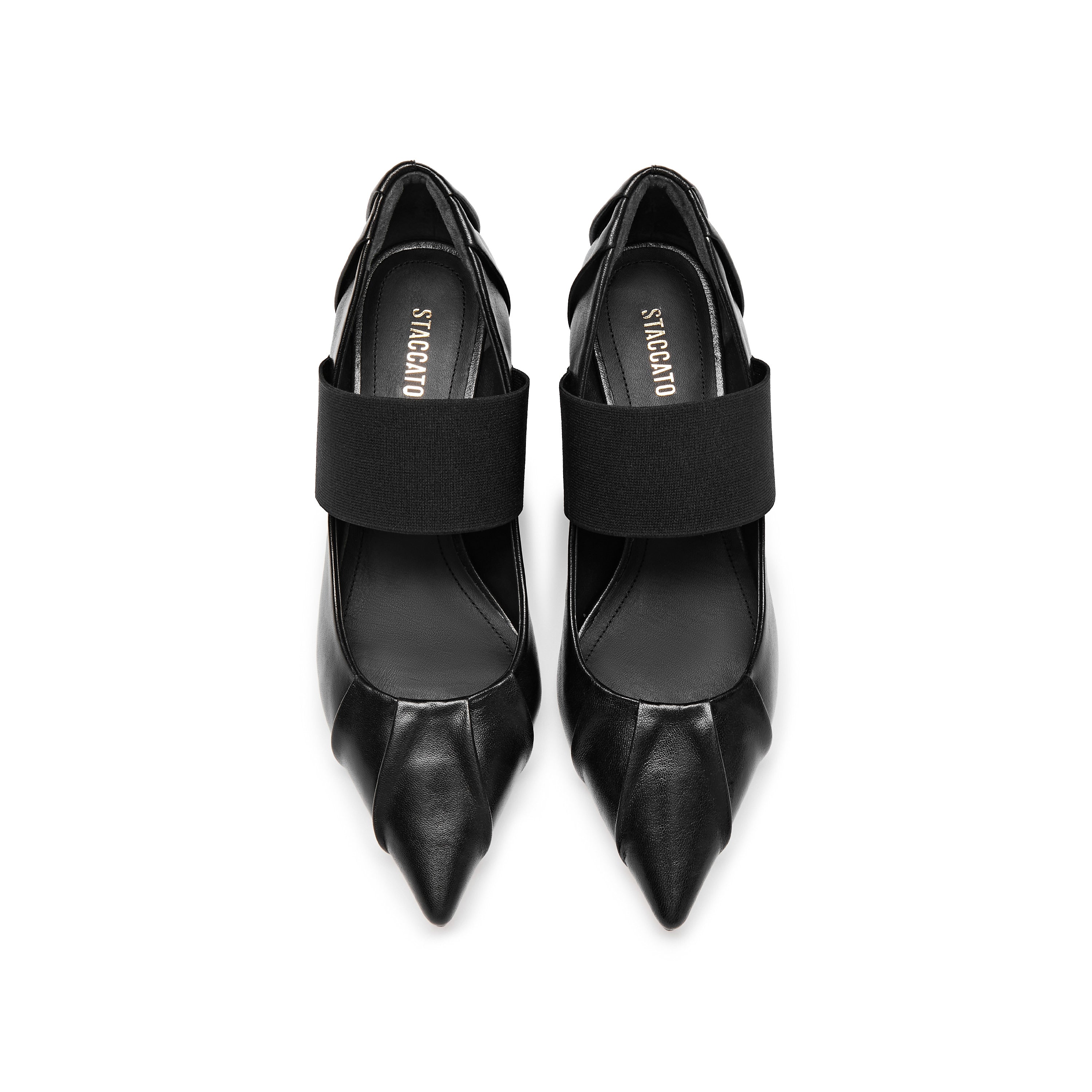 Black Pleated Pointy Elastic Ballerina Pumps