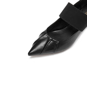 Black Pleated Pointy Elastic Ballerina Pumps