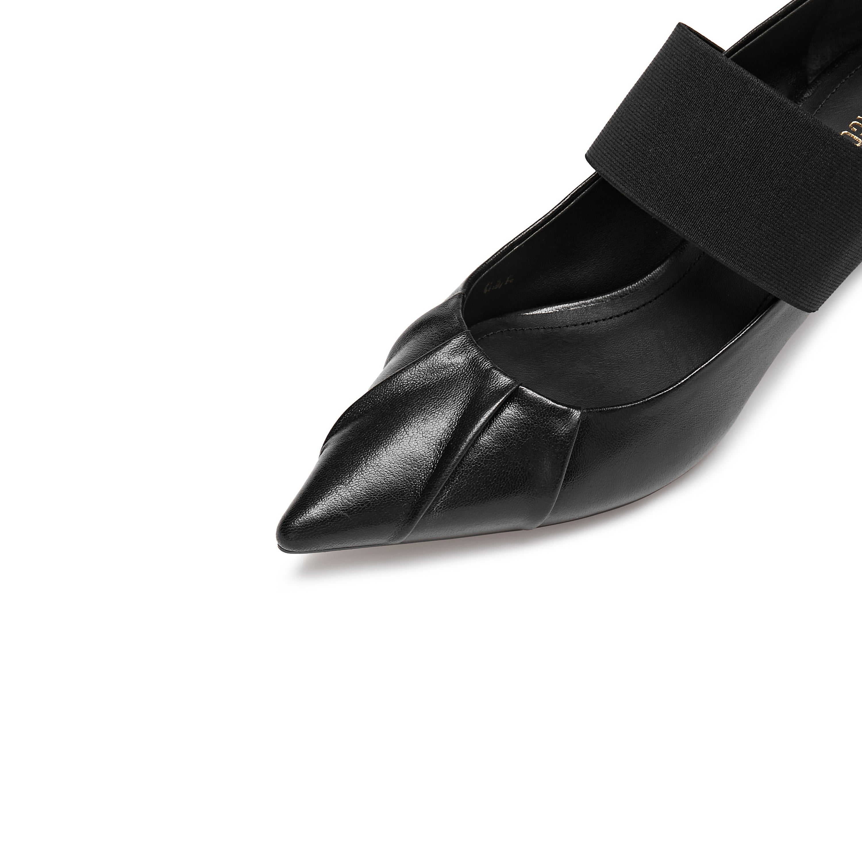 Black Pleated Pointy Elastic Ballerina Pumps