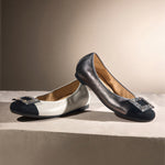 Load image into Gallery viewer, Silvery Grey Square Buckle Leather Ballerina Flats
